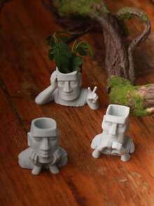 3pcs Mini Moai Statue, Cute Easter Island Head Figurine, Comfortable And Aesthetic Desktop Decor, Micro Landscape Aquarium Decoration, Retro Stone-Like Plastic Sculpture, Adorable Office Home Bookshelf Decor, DIY Fairy Garden Ornament, Creative Collectible Gift For Friends - Happy Aquarium - View 5