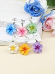 6pcs Frangipani Flower Gradient Color Decor Summer Hair Clip,Dreadlocks Beads Hair Braid Rings Clips Dread Locks Hair Braiding Metal Cuffs Decoration/Accessories Jewelry For Parties Music Festival - Silver - View 2