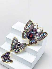 1 pieza Broche floral exagerado y de moda con diamante de imitación - Morado - Ver 2