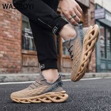 WASIROYI Men's Lightweight Bounce-Back Non-Slip Running Shoes, Breathable Knit Casual Sports Shoes, Plus Size Road Running Shoes, Striped Lace-Up Vamp Design Wear-Resistant MD Sole, Campus All Season, Lightweight Comfortable Shock-Absorbing Sports Shoes - màu nâu - Xem 3