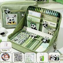 33pcs Panda Stationery Set, 12-Layer Panda Pencil Case, High-Capacity Highly Attractive INS Style Pencil Box, Multi-Layer Student Pencil Bag, Elementary School Multi-Function Pencil Box, Including Stickers, Pens, Keychains, Brooches And Other Gift Set - Green 12-layer Multi-functional Pencil Case - View 16