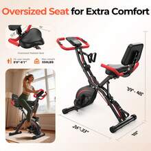 5 IN 1 Folding Exercise Bike, Indoor Stationary Cycling Bike With 6.6 LBS Flywheel, 330LB Weight Capacity And Back Support Cushion For Home Gym Workout - Black and Red Five-in-one Upgraded Xbike - View 4