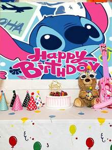 Disney Lilo & Stitch Birthday Backdrop Banner - 4 Styles With Iconic Stitch & Angel Prints, Vibrant "Happy Birthday" Text, Ideal For Themed Parties, Photo Booths & Event Decor - Multicolor - View 6