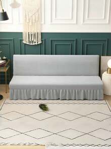 Funda de sofá cama estilo falda de unicolor, funda elástica de fibra de poliéster de cobertura completa, adecuada para sofás sin brazos, simple y de moda, adecuada para todas las estaciones - Gris Claro - Ver 5