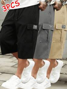 3pcs Men's Casual Cargo Shorts, Practical Pockets, Suitable For Daily Wear And Sports - Multicolor - View 6