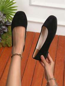 Zapatos planos de suela suave y casual para mujer, bailarinas de bajo empeine, zapatos versátiles de fácil puesta, tallas grandes, para primavera/verano - Negro - Ver 1