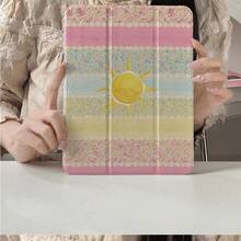 1pc Pink Striped Sun Pattern Tablet Protective Case With Pen Slot, Multi-Angle Magnetic Stand With Auto Sleep/Wake Function, Compatible With IPad Pro/Air, Tablet 5/6/7, MatePad - Multicolor - View 2