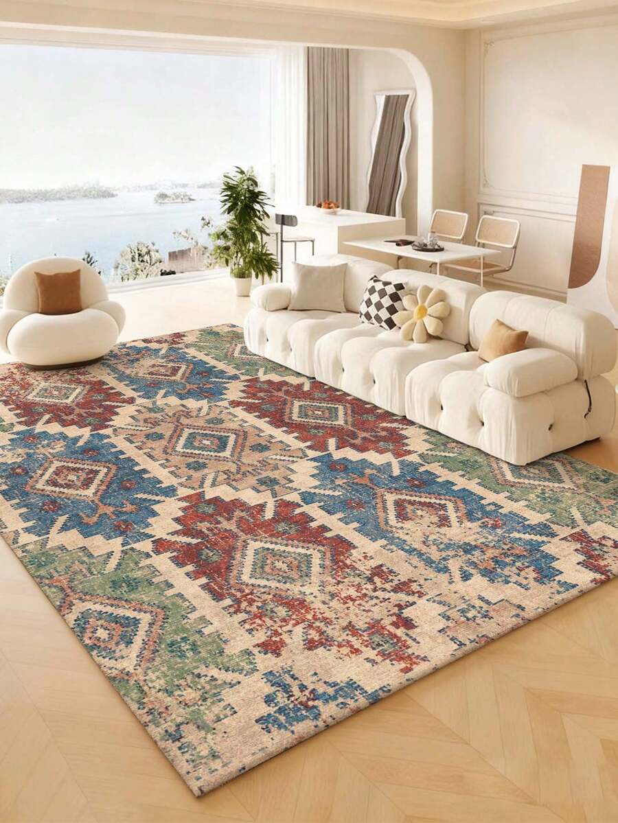 1pc Luxury Style Indoor Decorative Large Rug, New Faux Wool Washable Bottom Indoor Carpet, Living Room Rug, Sofa Rug, Bedroom Rug, Bedside Anti-Slip Mat, Room Floor Mat, Dining Kitchen Rug, Office Chair Pad, Entryway Doormat, Outdoor Picnic Blanket, Outdoor Camping Mat - Multicolor-1 - View 1