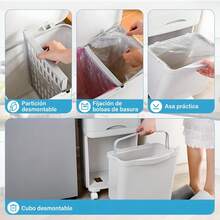 Genérico Cubo de basura de cocina de 43.2 L con 3 compartimentos, cubo de reciclaje grande de pp, sistemas de separación de residuos, cubo de basura con pedal, tapa con ruedas y asa para cocina 43.2L (24L+5.2L+14L) - Ver 5