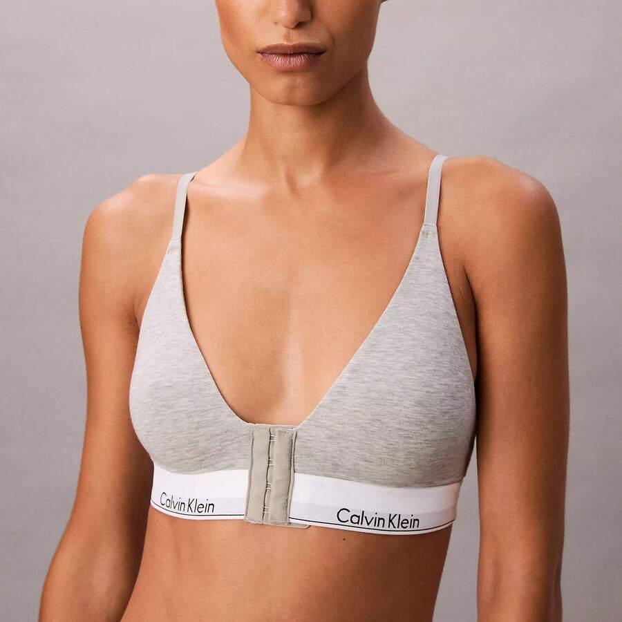 Calvin Klein Icon Cotton Modal Post Surgery Lightly Lined Triangle Bralette QF8507 Underwear Women Bras + Bralettes - Grey Heather - 查看 1