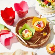 100pcs Tulip Cupcake Liners, Suitable For Baking Cups, EU Standard Size Tulip Muffin Liners, Cupcake Packaging Paper, Brown, White, Unbleached Natural, Suitable For Parties, Christmas - Multicolor - View 5