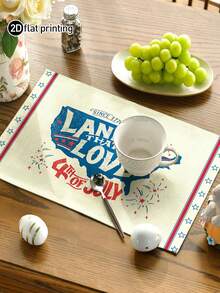 4 piezas Manteles individuales con estilo del Día de la Independencia con letras y diseño de fuegos artificiales, lavables, adecuados para decoración del hogar, mesa de comedor, cocina, fiesta, cena festiva en interiores, decoración de patio exterior - Multicolor - Ver 9