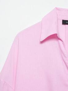 Seelio Women's Fashion Turndown Collar Short Sleeve Blouse, European And American Style, Spring/Summer Pink - Pink - View 4