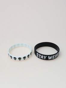 2pcs/Set Gelang Silikon Alien Drip Oil Baru, Desain Unik, Gaya Pasangan, Streetwear Gelap, Aksesori Pesta, Hadiah yang Bagus - Hitam dan putih - View 9