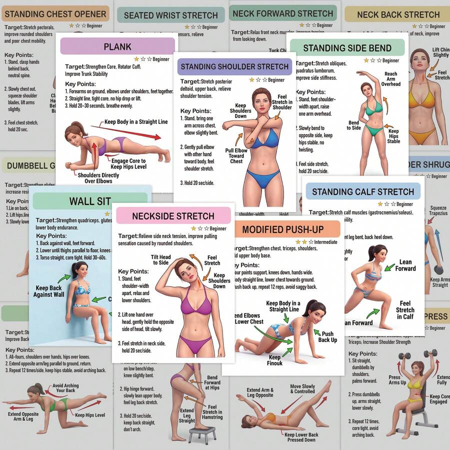 30 piezas de Tarjetas de Ejercicios (8.5x6.5cm) | Ejercicios con mancuernas, pesas y estiramientos, adecuados para el gimnasio en casa, guía de entrenamiento de Body completo para principiantes e intermedios - 30 tarjetas de entrenamiento - Ver 1