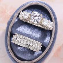 Bộ nhẫn đôi hình giọt nước và quả lê hình bầu dục chữ V thanh lịch, đính đá Cubic Zirconia tổng hợp, quà tặng đính hôn, cưới hỏi. - trắng - Xem 10