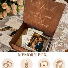Rustic Wooden Wedding Keepsake Box, MR & MRS Design Memory Box With Lock, Bridal Shower Gift, Wedding Card & Photo Storage Box - A - View 2