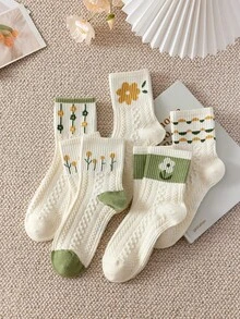 5 pares Calcetines tobilleros con patrón floral - Multicolor - Ver 10