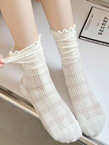 10 Pairs/5 Pairs/Random 1 Pair Women's Mid-Calf Socks, Ruffle Edge Slouch Socks, Japanese School Style Socks - Multicolor - View 9