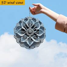 1 pieza Decoración de diseño de hoja con patrón floral negro y blanco intrincado en 3D, de 10 in * 10 in con gancho giratorio, Molinete creativo DIY de 360° para patio, jardín, primavera y verano (Colgante no incluido, estilo aleatorio) - A - Ver 6