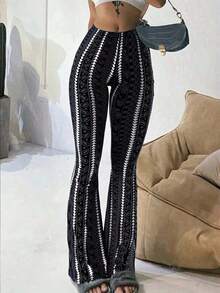 Women's Casual Geometric Print Leggings - Black - View 9