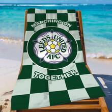 1 buah Handuk Pantai Resmi Leeds United AFC dengan Emblem dan Motif Kotak-kotak Buffalo - Campuran Poliester Cepat Kering, Lembut & Ringan, Cocok untuk Pantai, Kolam Renang, dan Penggemar Olahraga - Desain Geometris Biru & Kuning dengan Teks "Marching On Together", Aksesori Tepi Kolam Renang, Handuk Penyerap Besar Anti Pasir Pantai - Kamar Mandi, Kolam Renang - A - View 4