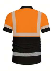 Men's Casual Summer Work POLO Shirt - Orange & Black Contrast Breathable Short Sleeve Crew Neck, Random Print Design - Multicolor - View 3