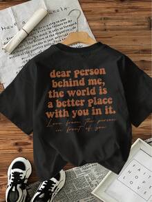 Women's Summer T-Shirt, New Casual Collection. 1 Piece. 100% Cotton, Soft Touch, With Letter Print,Short Sleeves And A Round Neck,   Summer Top. - Black - View 2