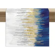 1pc Elegant Marble Table Runner, Abstract Geometric Blue And Gold Striped Artistic Marble Tabletop Decor For Dining Room, Kitchen, Wedding, Party - Multicolor - View 12