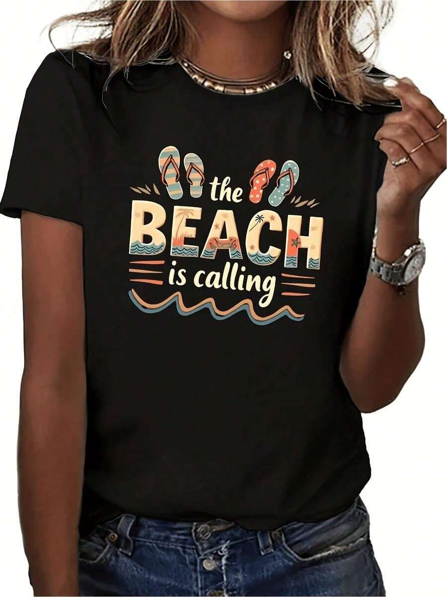 1 pieza de  playera para hombre y mujer, 100% algodón puro, cuello redondo casual con estampado, manga corta transpirable para uso diario, zapatillas coloridas con estampado - Negro - Ver 1