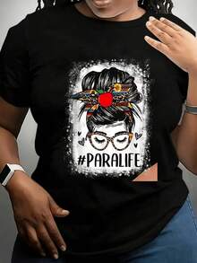 1 pieza de  playera para hombre y mujer, 100% algodón puro, cuello redondo casual con estampado, manga corta transpirable para uso diario, con dise?o de peinado divertido y desordenado en el estilo de profesor ayudante playera - Negro - Ver 1