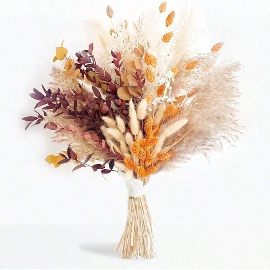 棕色人造蒲葦花束，鬆散兔尾草，43.18cm 波希米亞風蓬鬆蒲葦蘆葦，婚禮居家桌面派對裝飾（經典款） - 橘色 - 查看 1