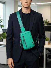 简约百搭男士胸包，多功能单肩斜挎腰包，轻便尼龙面料迷你手机袋，休闲时尚胸包，适合旅行、街头、运动等场合。 - 綠色 - 查看 3