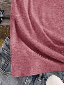 Western Style Letter Printed Round Neck T-Shirt, Casual Vacation Women'S Short Sleeve Top, Women'S Clothing, Retro Loose-Fit T-Shirt - 紅色 - 查看 3