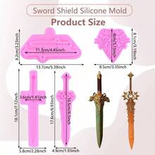 Sword Silicone Molds Weapon Sword Fondant Mold Shield Chocolate Mold Cake Decoration Cupcake Topper Candy Polymer Clay Gum Paste Set Of 4 - Hồng - Xem 2