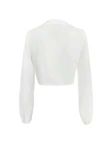 Elegant And Versatile Blouse With A Solid-Color Front Knot, Perfect For Everyday Casual Wear, At Home, For Work, And For Dates, Ideal For Spring. - 杏色 - 查看 6
