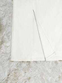 SMUM Women's Corduroy Skirt With Pockets And Slit, With Belt, In Khaki And Leopard Print - 鵝黃色 - 查看 4