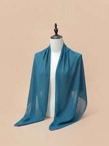 1pc Chiffon Muslim Headscarf, Solid Color Casual Scarf, Sunscreen Shawl, Beach Wrap, 140*140cm - Blue - View 2