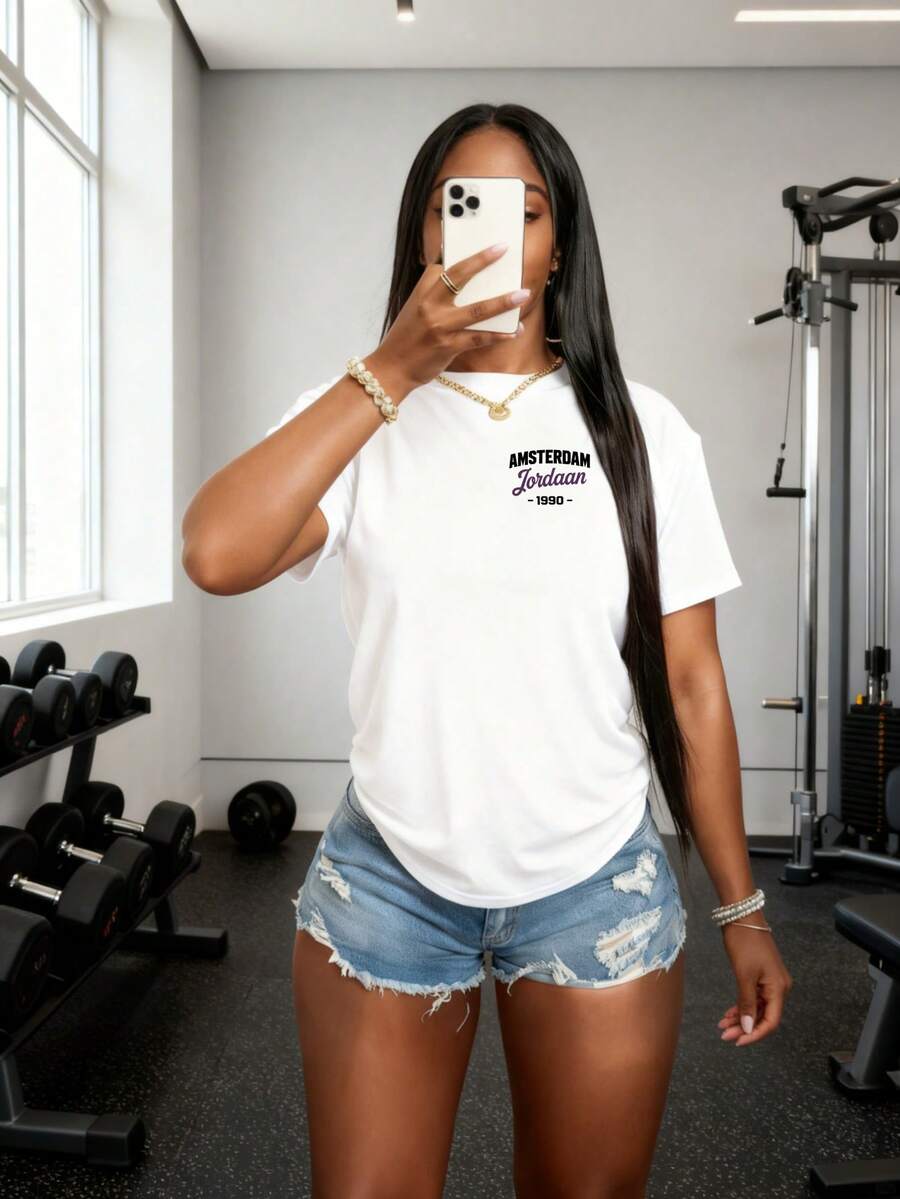 New Short-Sleeved T-Shirt For Women, Available In Various Colors, Loose Fit And Comfortable Fabric: White, Navy Blue, Black, Gray, Burgundy, Apricot And Brown. - 白色 - 查看 1