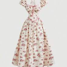 MOD Vestido de longitud media con mangas tipo gorra y estampado floral para mujer - Multicolor - Ver 2