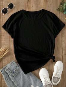 Women's Graphic Print Cotton T-Shirt - "Cowgirl Take Me Away Desert" Design, Loose Fit, Short Sleeve, Crew Neck, Breathable, Casual, For Parties And Everyday Wear, Ladies' T-Shirts, Cowboy Theme T-Shirt, Comfortable Fabric, Party Outfit, Cartoon Design, Soft Material, Printed T-Shirt, For Adults (Sweet And Refreshing, For Teens, Unisex) - 黑色 - 查看 6