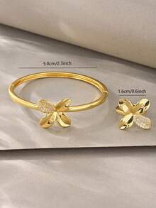 Juego de brazaletes de oro, versátil con textura de oro blanco y cobre incrustado de circonita, adecuado para uso diario, reuniones, citas, fiestas, regalos - Dorado - Ver 6
