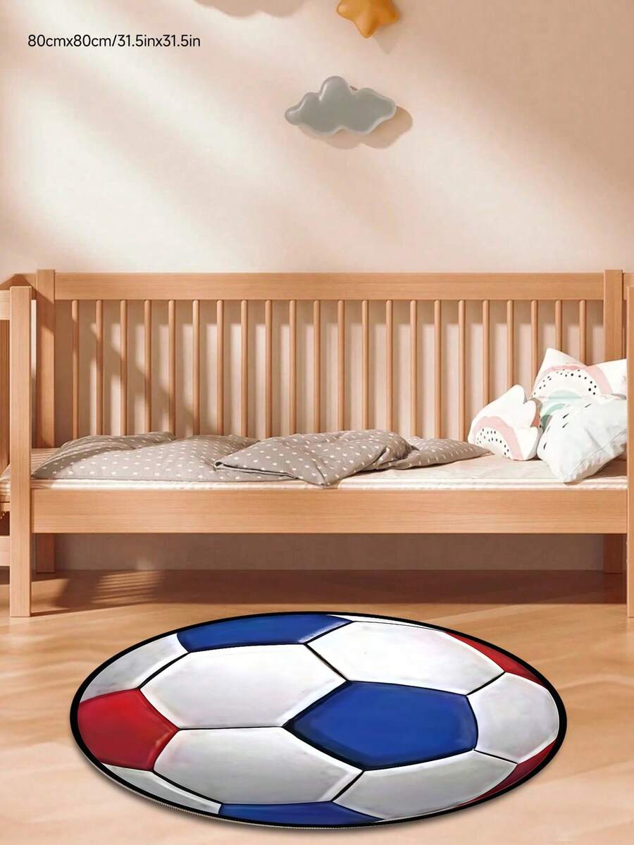1pc Circular Cartoon Pattern Rug, Sports Themed Carpet, Home Decor Rug, Bedroom Decor, Small Rug, Carpet, Children's Room Decor, Home Decor, Living Room Carpet, Small Living Room Rug, Bedroom Rug, Children's Rug, Living Room Home Decor, Outdoor Rug, Washable Rug - Multicolor - View 1