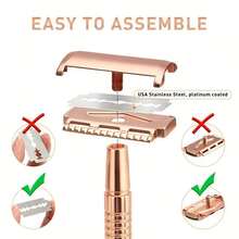 Rose Gold Zinc Alloy Safety Razor For Women, Stainless Steel Handle, Reusable, Fragrance-Free, Suitable For Facial, Underarm, Bikini Area, Legs - Tools & Accessories - Knife Holder - View 4