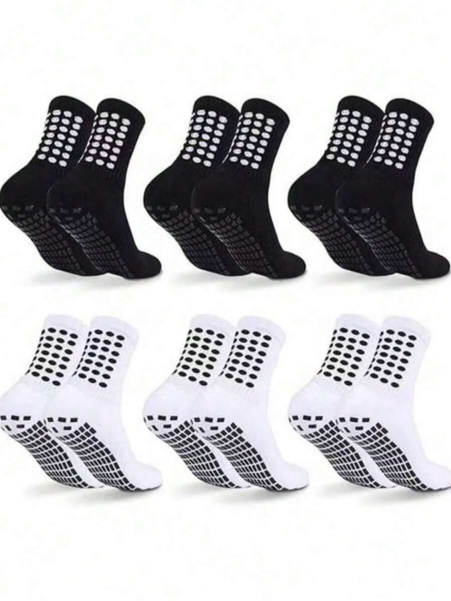 1/3/6 Pairs Men's Thick Short Football Socks, Non-Slip Couple Style Mid-Calf Sports Socks, Durable - Black and White - View 1