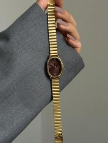1pc Square Bamboo Quartz Watch In Gold/Silver Color, Suitable For Daily Wear And Perfect Gift For Birthday, Christmas - Gold - View 6