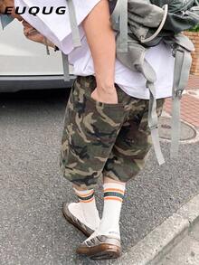男士休闲斜插口袋纯黑色牛仔短裤 - 軍綠色 - 查看 3