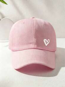 1pc Unisex Heart Printed Breathable Adjustable Baseball Cap, Fashion Versatile For Daily Casual Wear (Color May Vary From Actual Product) - Pink - View 5
