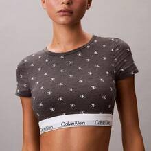 Calvin Klein Calvinklein Icon Cotton Modal Lightly Lined T-Shirt Bralette Underwear  Women  Bras + Bralettes QF8495 - Diamond Logo / Charcoal Heather / White - 查看 1