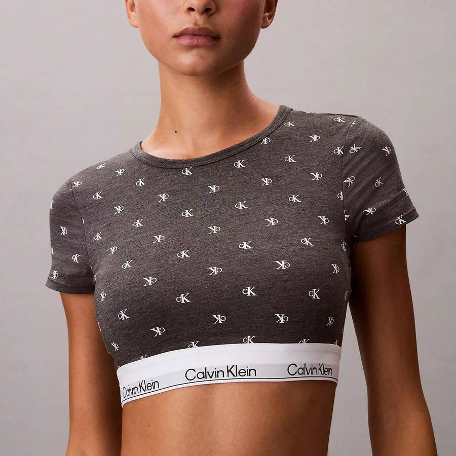 Calvin Klein Calvinklein Icon Cotton Modal Lightly Lined T-Shirt Bralette Underwear Women Bras + Bralettes QF8495 - Diamond Logo / Charcoal Heather / White - 查看 1